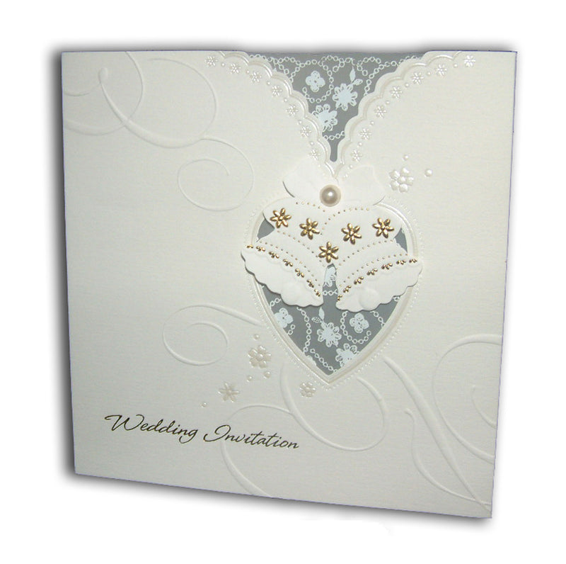 Square Ivory Wedding Bells Vellum, foiled Embossed Wedding Invitation Card 2017