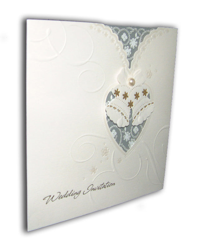 Square Ivory Wedding Bells Vellum, foiled Embossed Wedding Invitation Card 2017