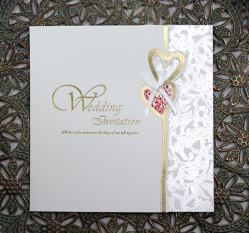 Cherish 2018W Isabelle natural white hearts and bow Invitation