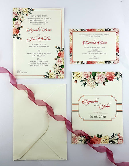NZ 991 Traditional Rose Posy Invitation