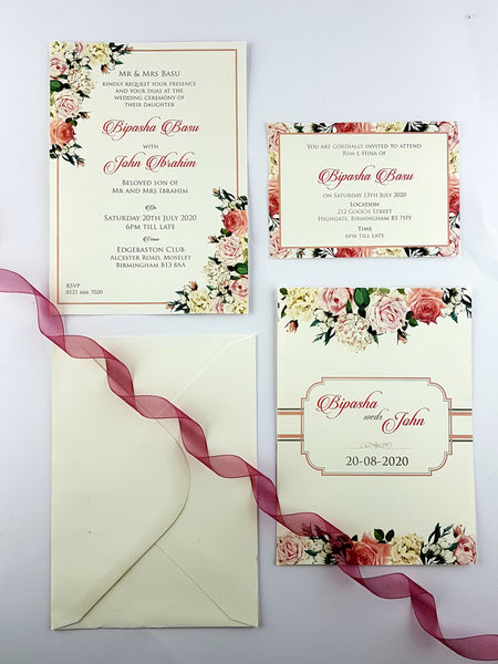 NZ 991 Traditional Rose Posy Invitation