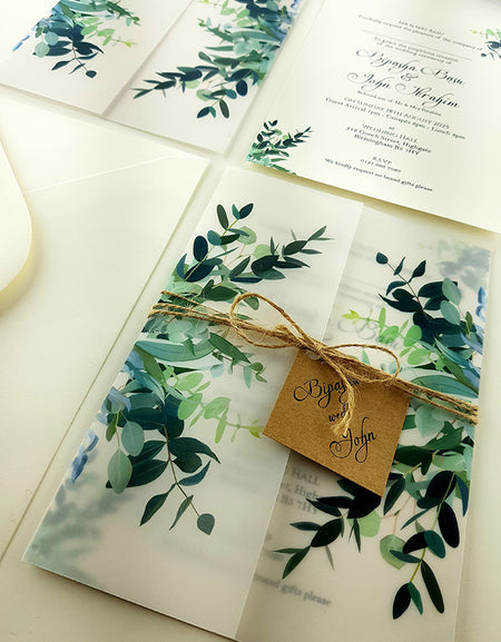 ABC 979 Translucent Rustic Foliage Vellum wrap overlay Invitation