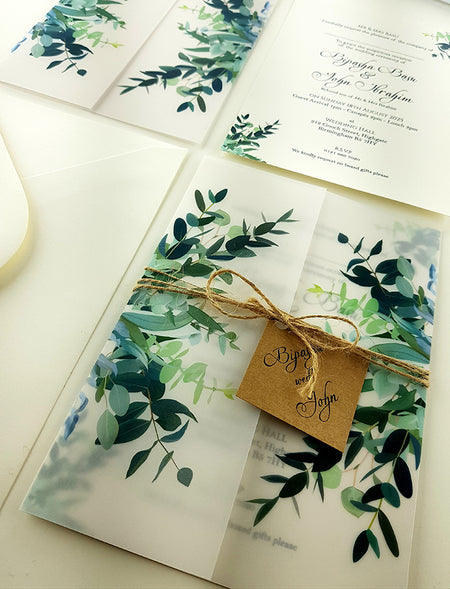 ABC 979 Translucent Rustic Foliage Vellum wrap overlay Invitation