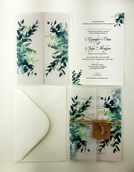 ABC 979 Translucent Rustic Foliage Vellum wrap overlay Invitation
