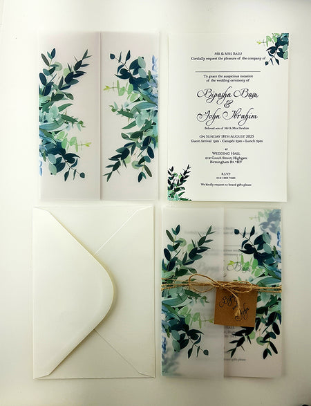 ABC 979 Translucent Rustic Foliage Vellum wrap overlay Invitation