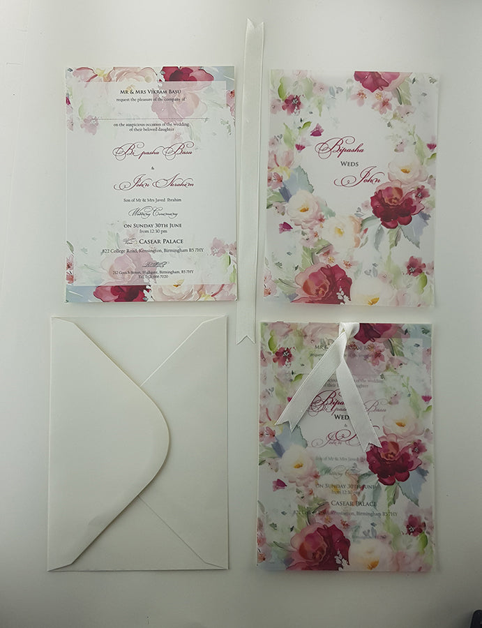 ABC 996 Lavish Pastel Pink Wreath Vellum Invitation
