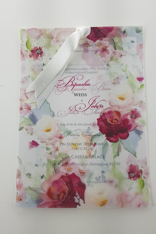Load image into Gallery viewer, ABC 996 Lavish Pastel Pink Wreath Vellum Invitation
