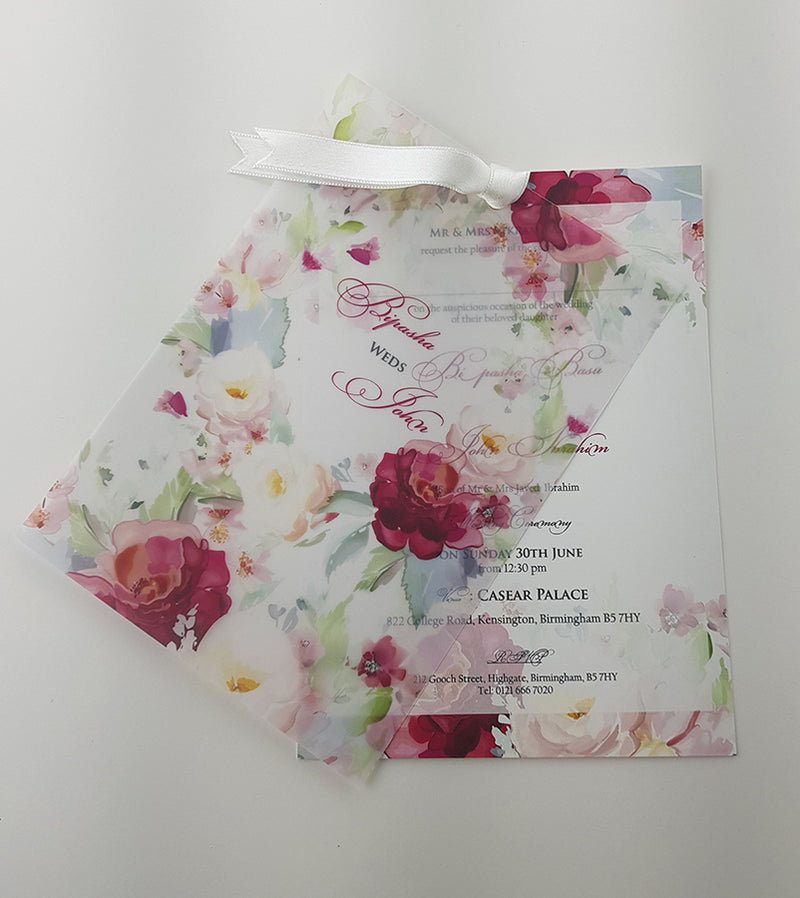 ABC 996 Lavish Pastel Pink Wreath Vellum Invitation