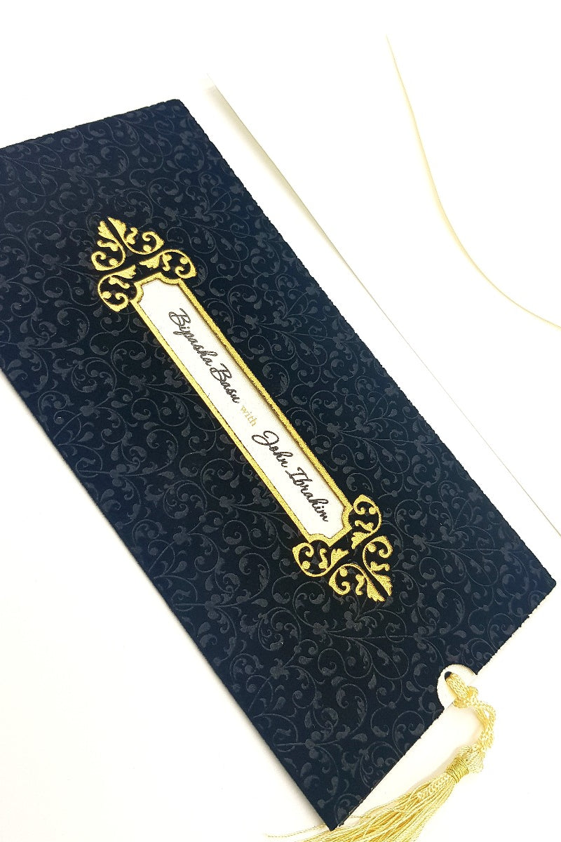 Regal Black and gold Velvet Pocket Invitation with Tassle SC 5626
