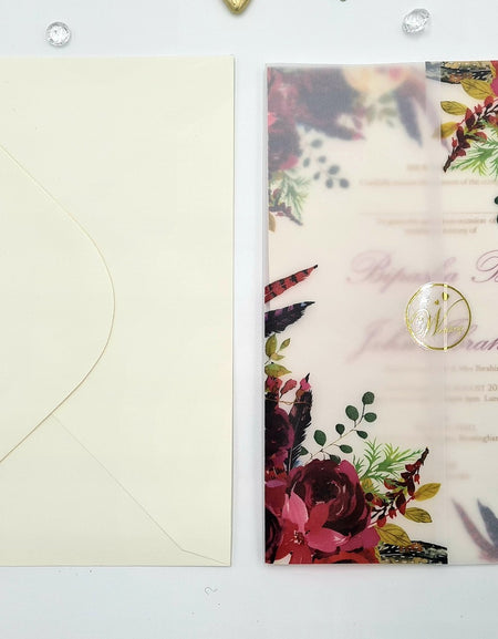 Maroon floral Translucent Invitation