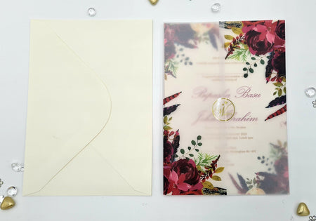 Maroon floral Translucent Invitation