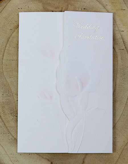 Pink Embossed Lilies Flower Wedding Invitations Cards Panache 2022