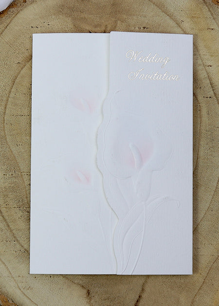 Pink Embossed Lilies Flower Wedding Invitations Cards Panache 2022