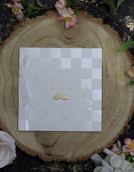 Panache 2028 Chequered rings, floral ribbon invitation