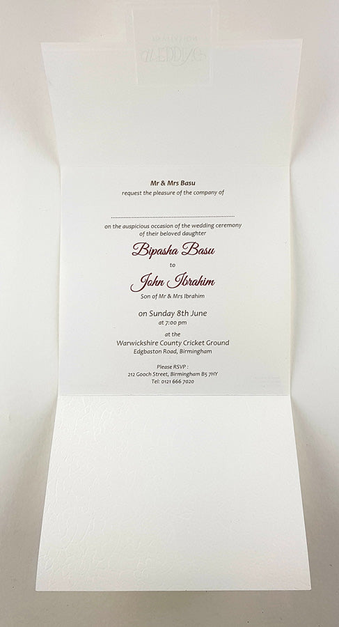 Budget Square Ecru Foiled embossed wedding invitation - Panache 2039