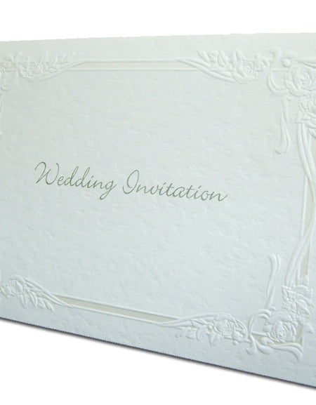 2089 Muslim Embossed white rose elegance wedding invite