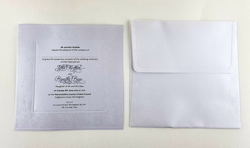 SC 2566 Pearl White embossed square invitation