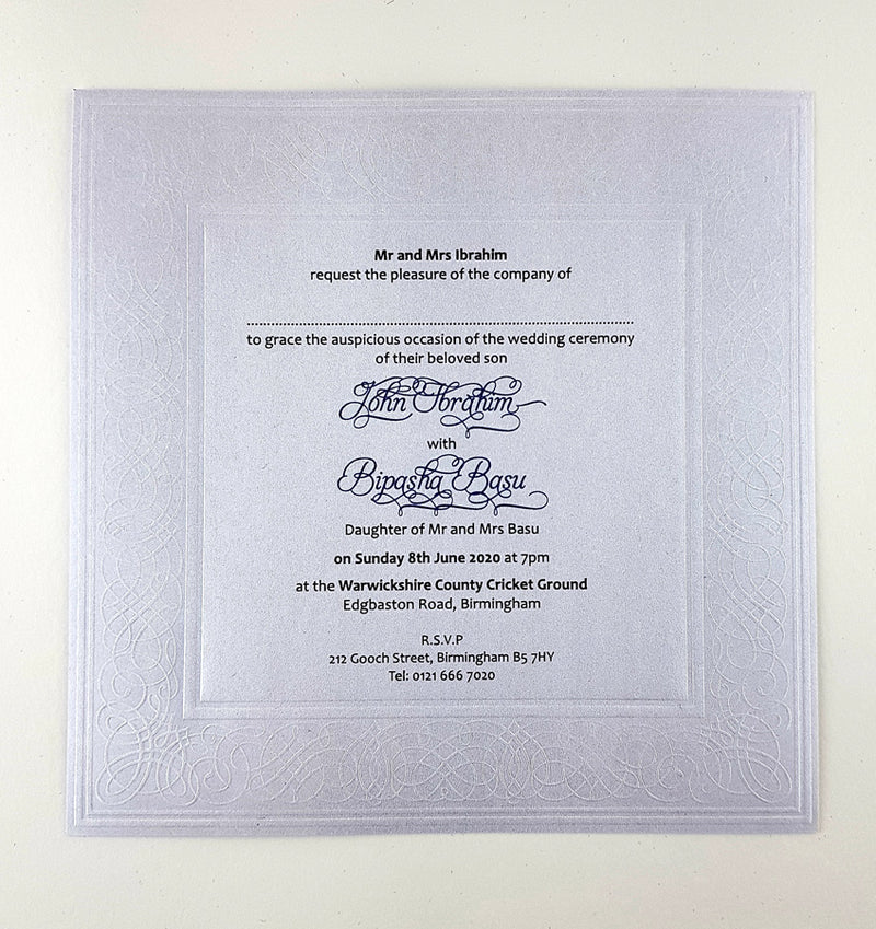 SC 2566 Pearl White embossed square invitation