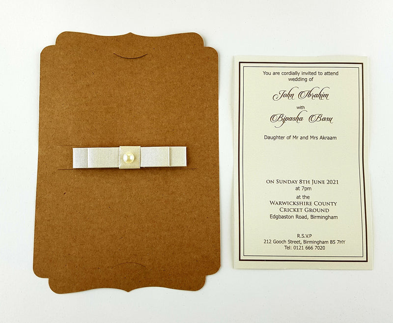 SC 2764 Die cut flat Kraft pearl ribbon invitation