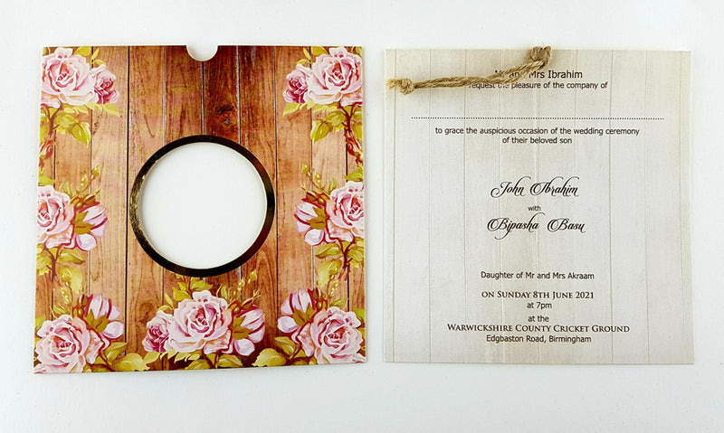 SC 2775 Square Pink Rose flower Pocket Invitation