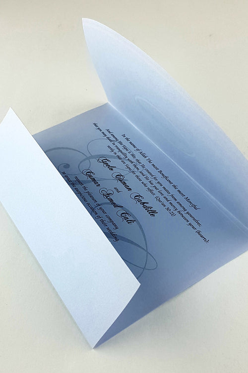 Load image into Gallery viewer, Pearlescent Blue cheap wedding invitation cards Panache 3005
