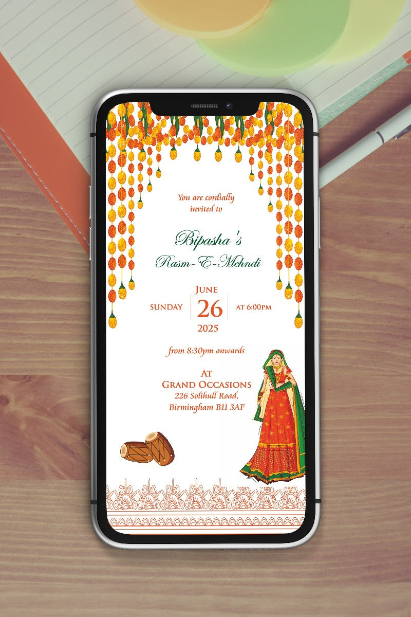 Paperless Digital Mehndi/ Dholki / Sangeet Invitation 304