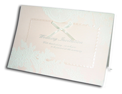Load image into Gallery viewer, Embossed floral Powder pink satin bow Vintage Wedding Invitation 3062
