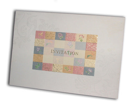 Single-fold ivory card featuring subtle floral corner patterns