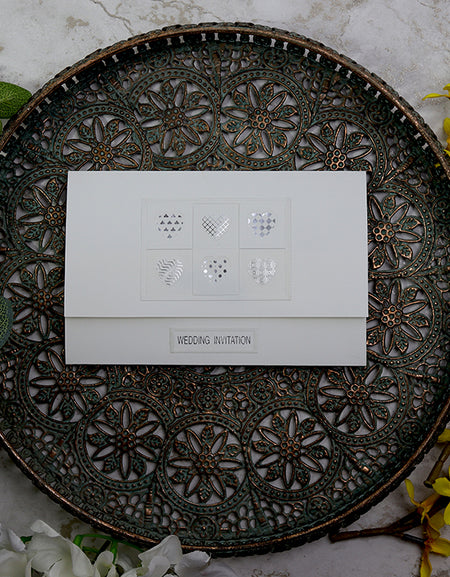 Dainty silver hearts formal budget invitations - 3075