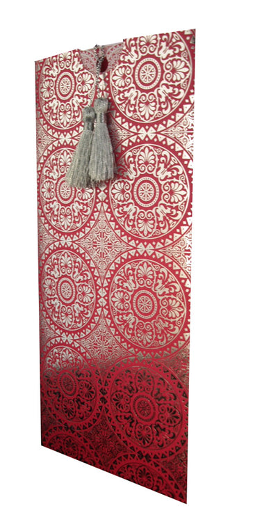 Load image into Gallery viewer, Magenta Foiled Arabesque Design pocket Invitation with silver tassel RWB
