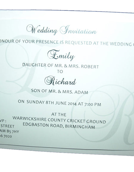 ABC 347 – Red & Pink Flourish Design 5x7" Landscape Wedding Invitation with Gold Foil Letterpress