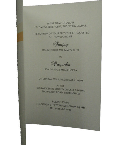 ABC 353 Cheap Off-White Gold Ganesh Hindu Wedding Invitation - Elegant Letterpress Foiled Design