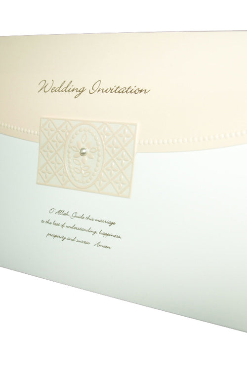 Load image into Gallery viewer, 3063M Cream and Peach Islamic Wedding Invitation - 2-Fold Card with Gold Foiled Text &amp; Pearl Diamante Accent
