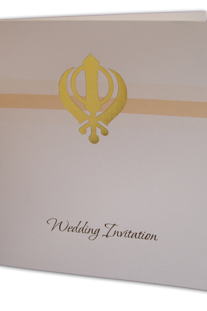 Simple Peach and Ecru Sikh Khanda Wedding Invitation ABC 493