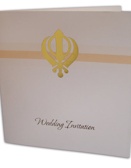 Simple Peach and Ecru Sikh Khanda Wedding Invitation ABC 493