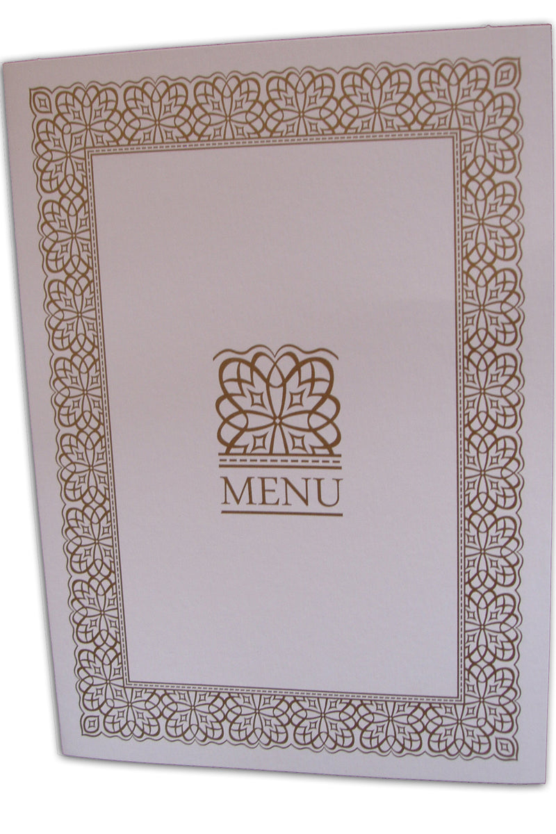 ABC 497 White and Gold border party table menu