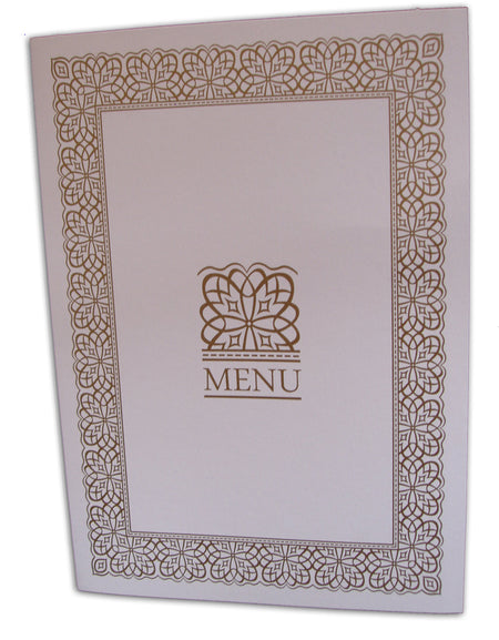 ABC 497 White and Gold border party table menu