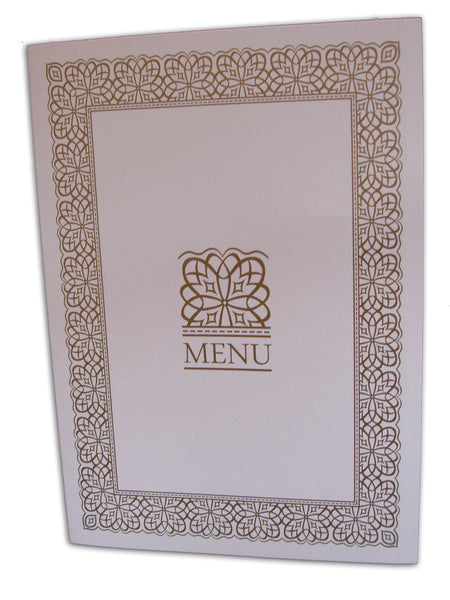 ABC 497 White and Gold border party table menu