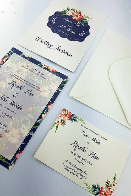 Load image into Gallery viewer, NZ 1004 Navy Peach Watercolour Invitation
