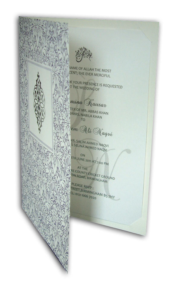 ABC 527 Light blue and silver damask Invitation