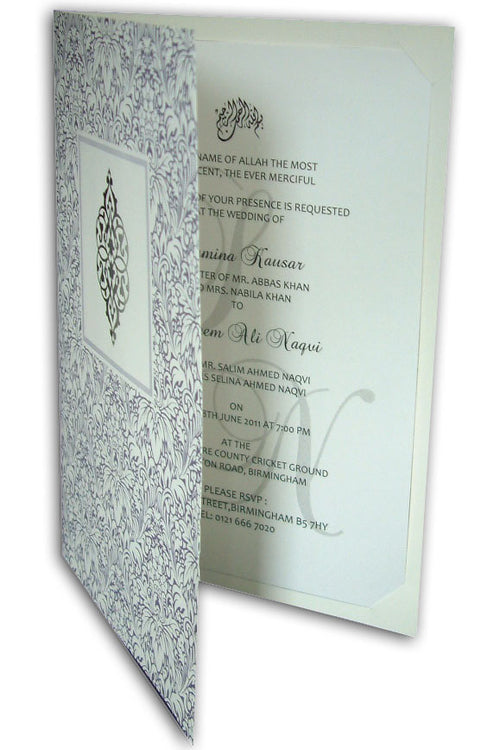 Load image into Gallery viewer, ABC 527 Light blue and silver damask Invitation
