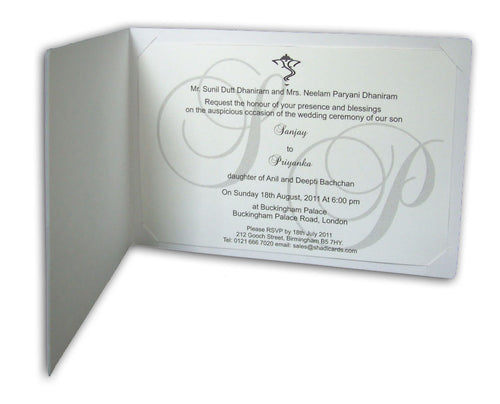 Load image into Gallery viewer, Budget white golden Ganesh Indian Hindu invitations ABC 530
