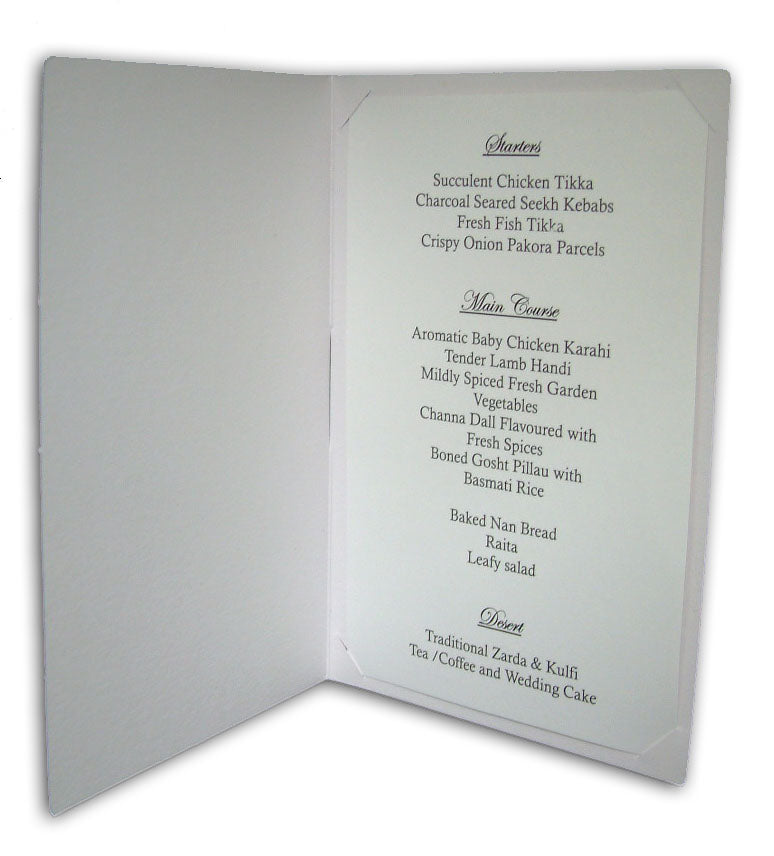 ABC 531 Floral gold letterpressed designed menu on white card