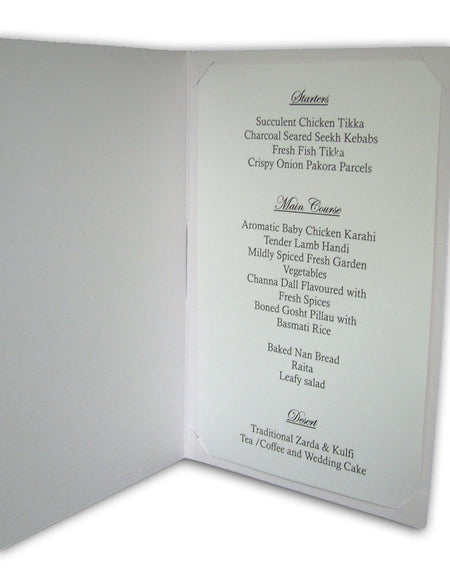 ABC 531 Floral gold letterpressed designed menu on white card
