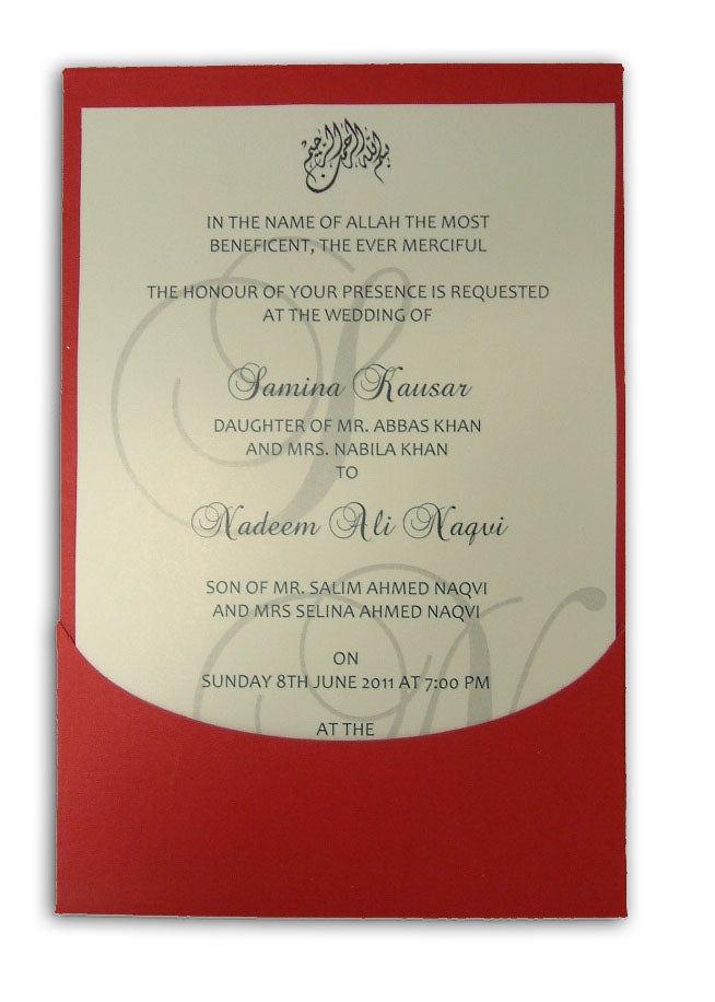 ABC 544 Scarlet Red islamic Arabic pocketfold invites