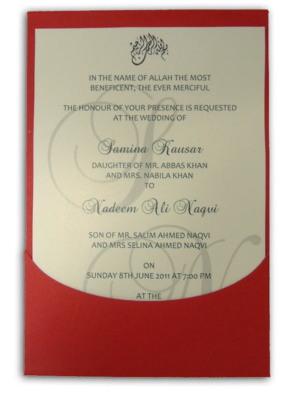 ABC 544 Scarlet Red islamic Arabic pocketfold invites