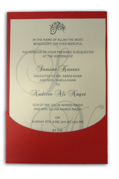 Load image into Gallery viewer, ABC 544 Scarlet Red islamic Arabic pocketfold invites

