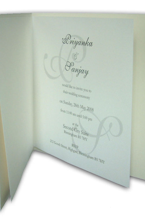Load image into Gallery viewer, ABC 514 ecru Hindu invitations with a twin navy blue line border
