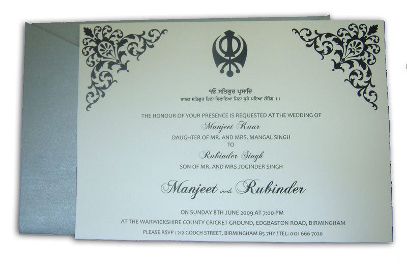 ABC 465 Pearlescent silver designer pocket sleeve sikh invitations