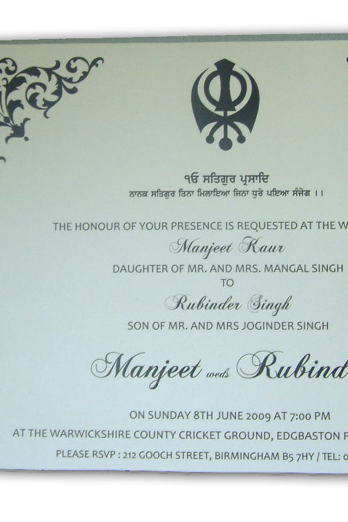 Load image into Gallery viewer, ABC 465 Pearlescent silver designer pocket sleeve sikh invitations
